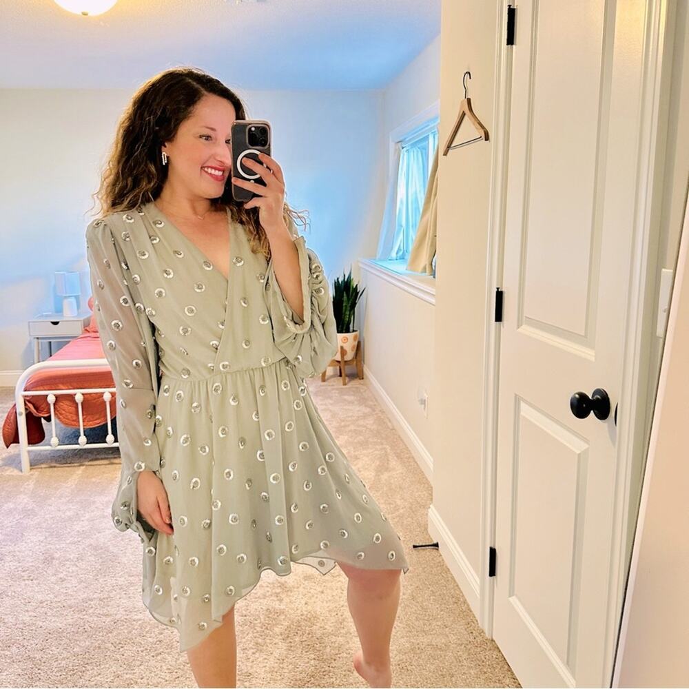 NWT REVOLVE Lovers + Friends Gray Sparkle Polka Dot Mini Dress Large